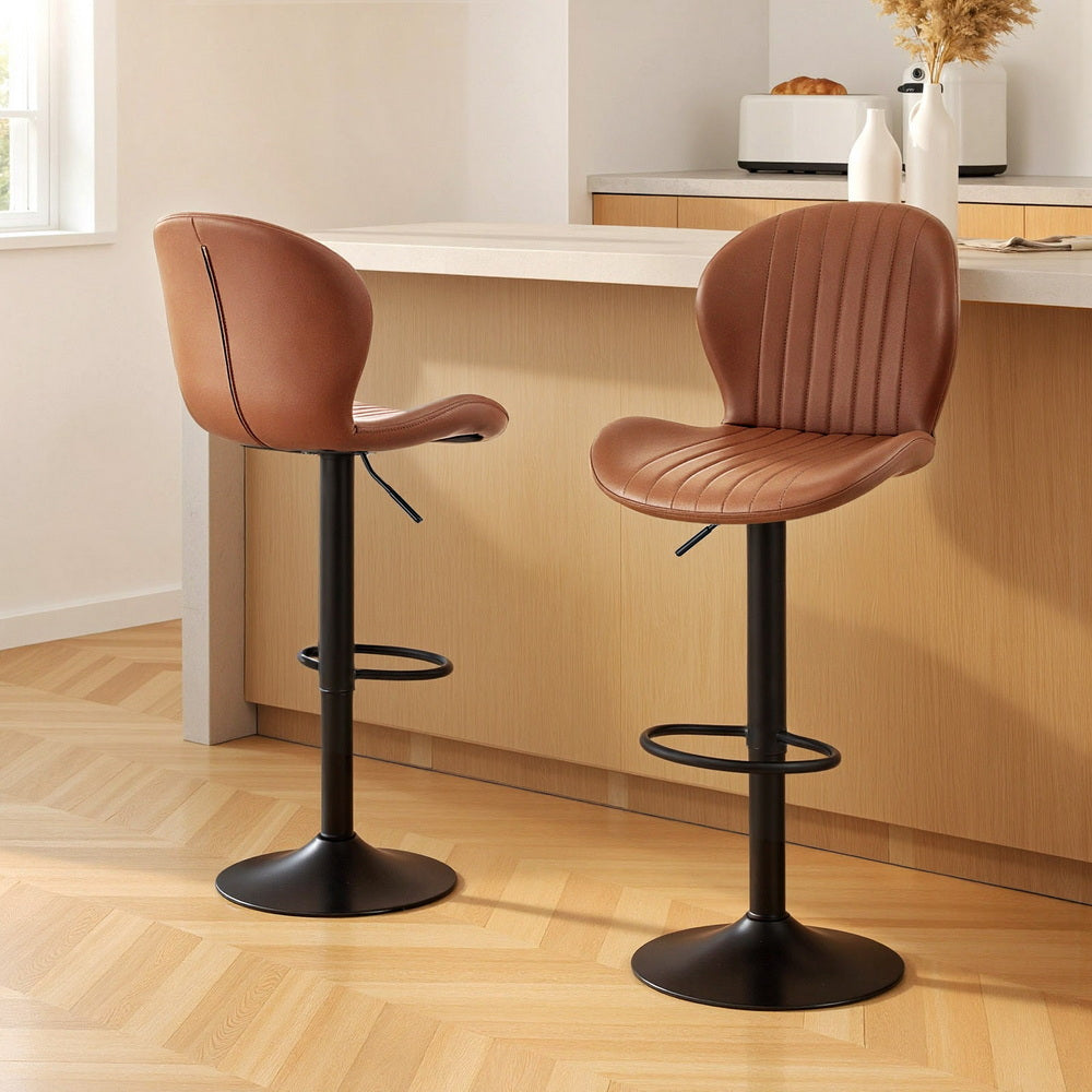 Artiss 2x Bar Stools Kitchen Swivel Gas Lift Counter Chair Shell Leather Brown