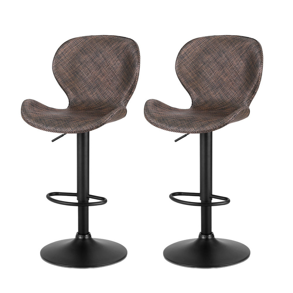 Artiss 2x Bar Stools Kitchen Swivel Gas Lift Counter Chair Wing PE Rattan Brown