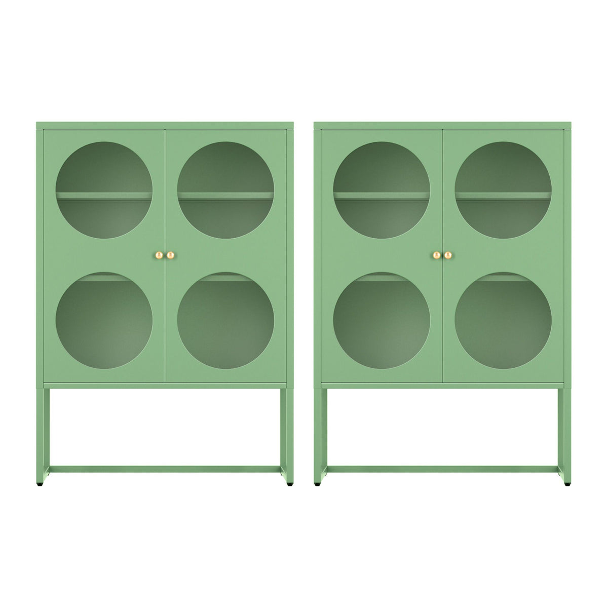 Artiss 2x Buffet Sideboard Cabinet ELLA Cupboard Storage Glass Doors Metal Green