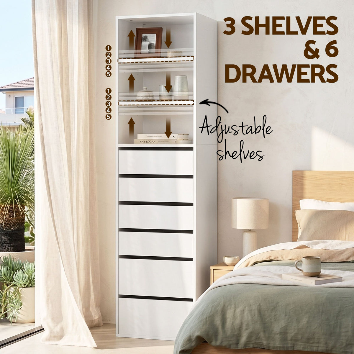 Artiss 2x Chest of 6 Drawers Tallboy Cabinet Adjustable Shelf White