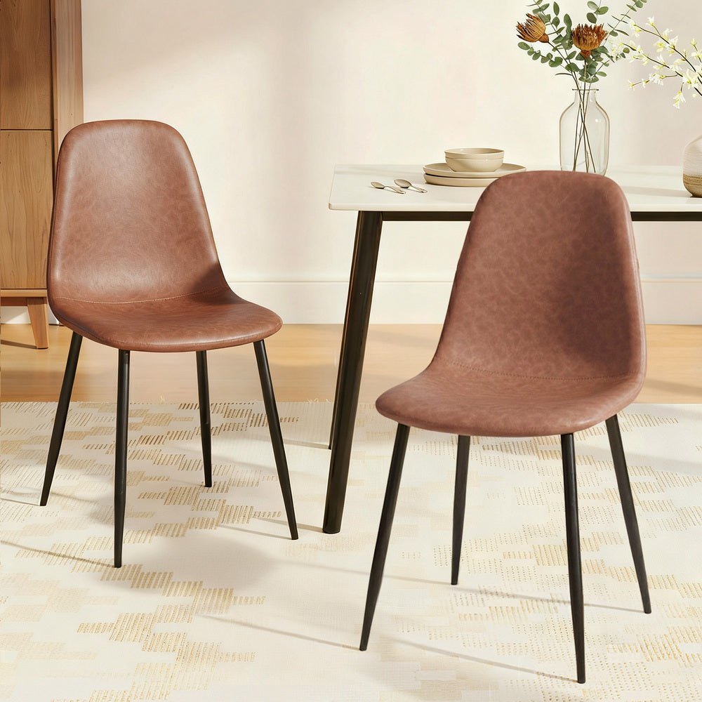 Artiss 2x Dining Chairs Retro PU Leather Kitchen Lounge Cafe Accent Chair Brown
