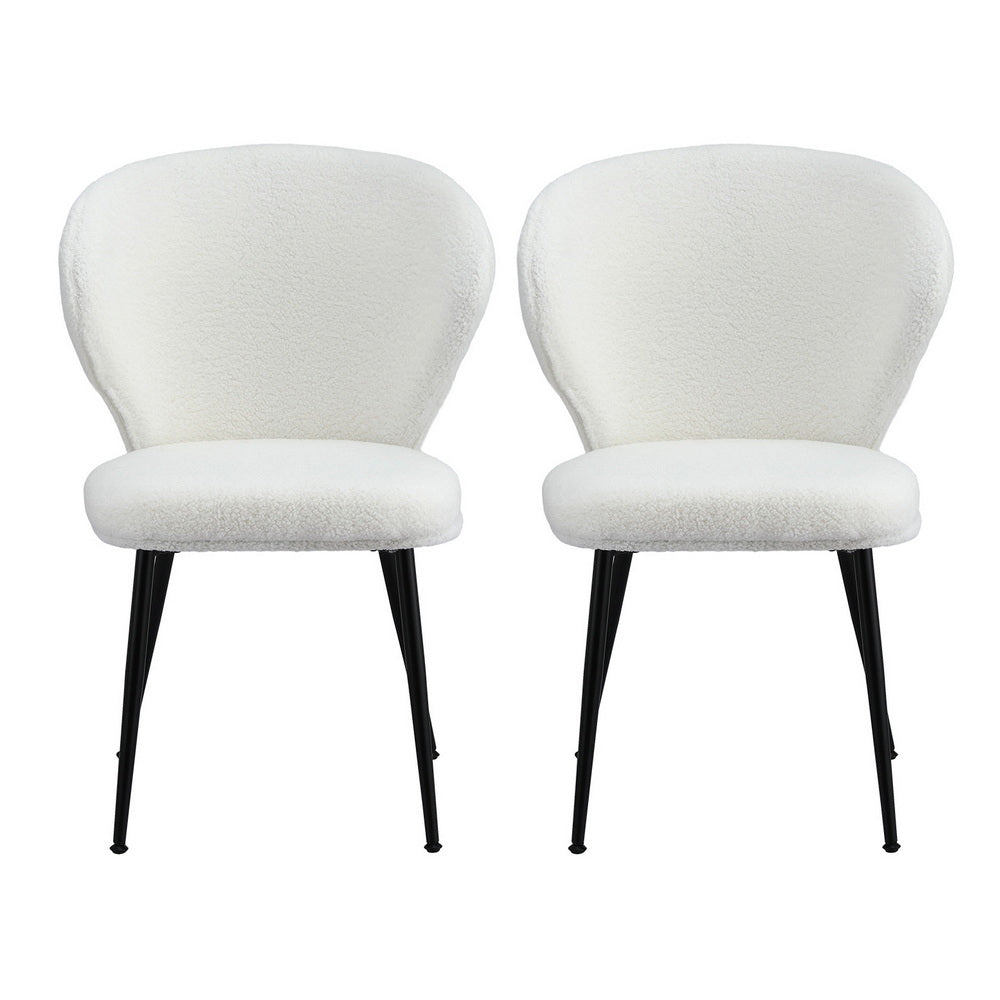 Artiss 2x Dining Chairs Sherpa Boucle Wing Back White