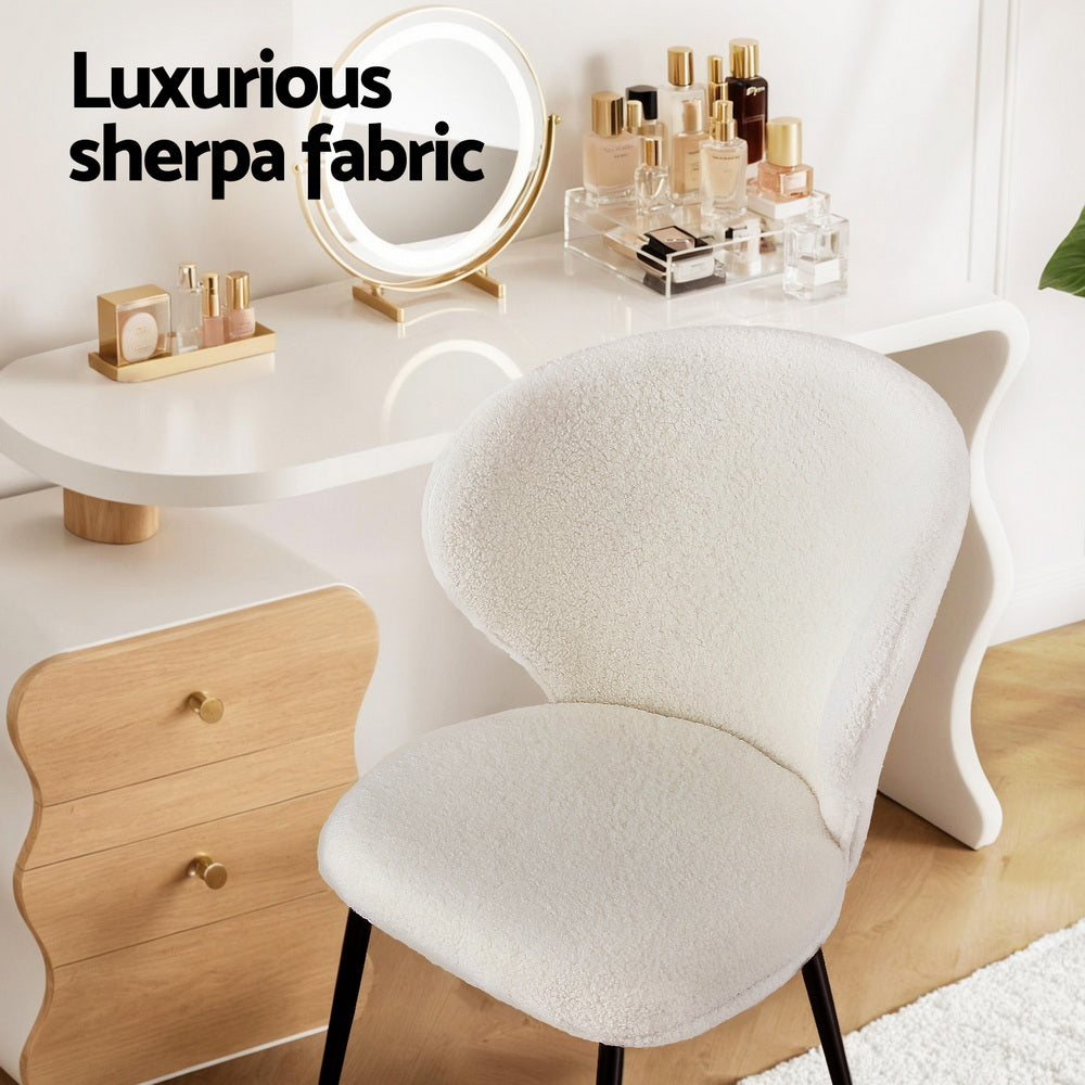 Artiss 2x Dining Chairs Sherpa Boucle Wing Back White