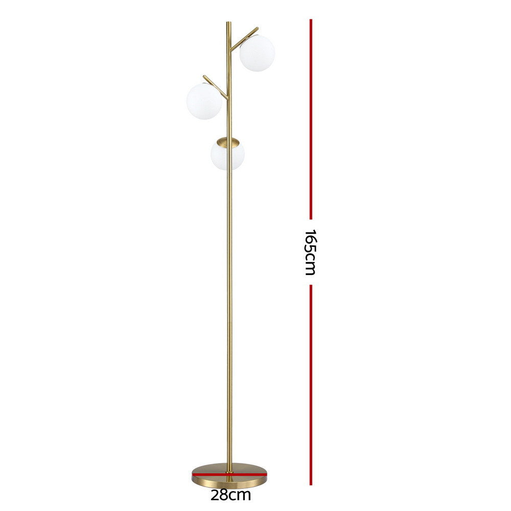 Artiss 3-Light Tree Floor Lamp 165cm Tall Standing Light with Sphere Glass Shades for Modern Homes