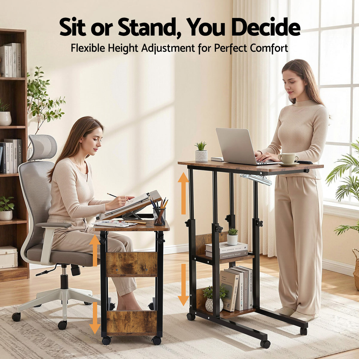 Artiss 3 Tier Adjustable Laptop Desk Tiltable Mobile Side Table Wheels