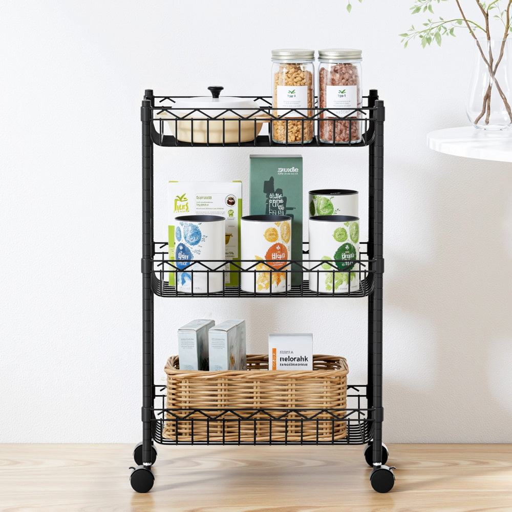 Artiss 3-Tier Shelving Unit Adjustable Garage Storage Kitchen Rack With Wheels