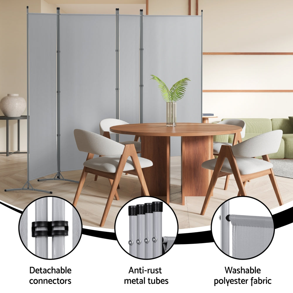 Artiss 4 Panel Room Divider Screen 345x180cm Fabric Grey