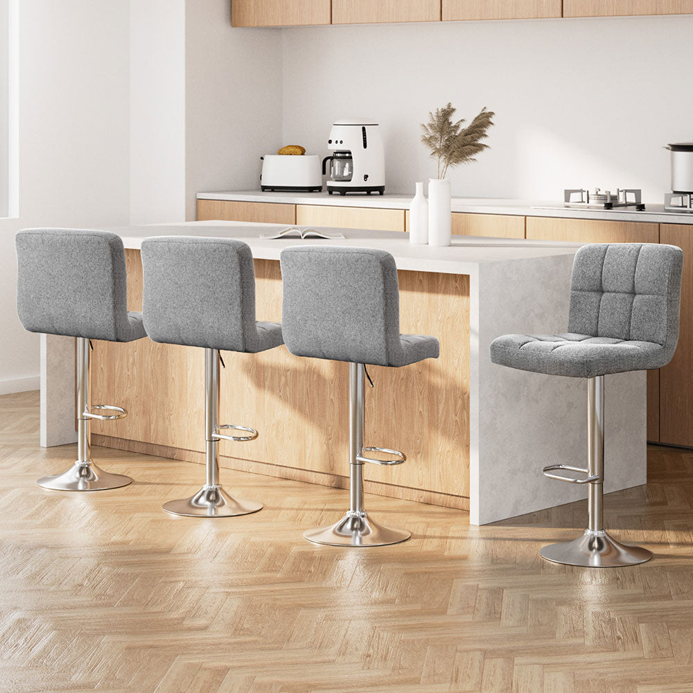 Artiss 4x Bar Stools Fabric Gas Lift Grey