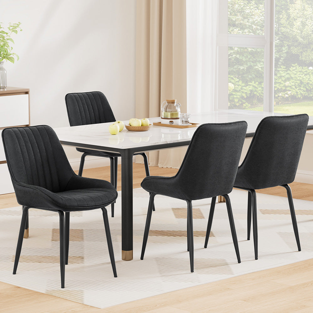Artiss 4x Dining Chairs Retro PU Leather Kitchen Lounge Cafe Accent Chair Black