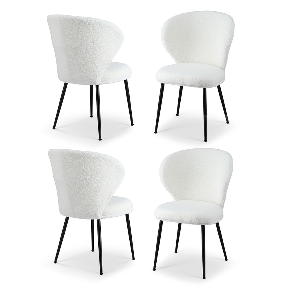 Artiss 4x Dining Chairs Sherpa Boucle Wing Back White