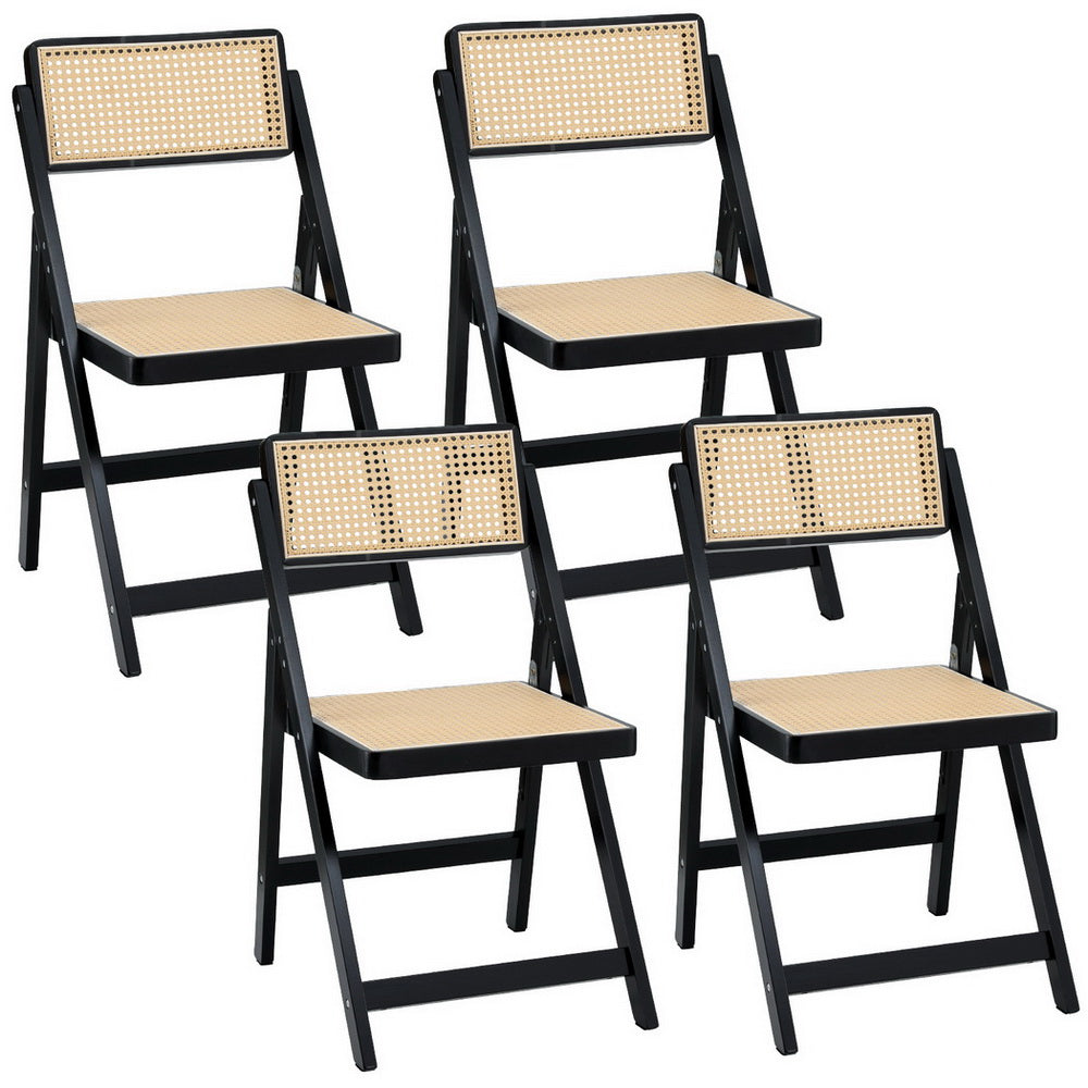 Artiss 4x Dining Chairs Wooden Rattan Foldable Black