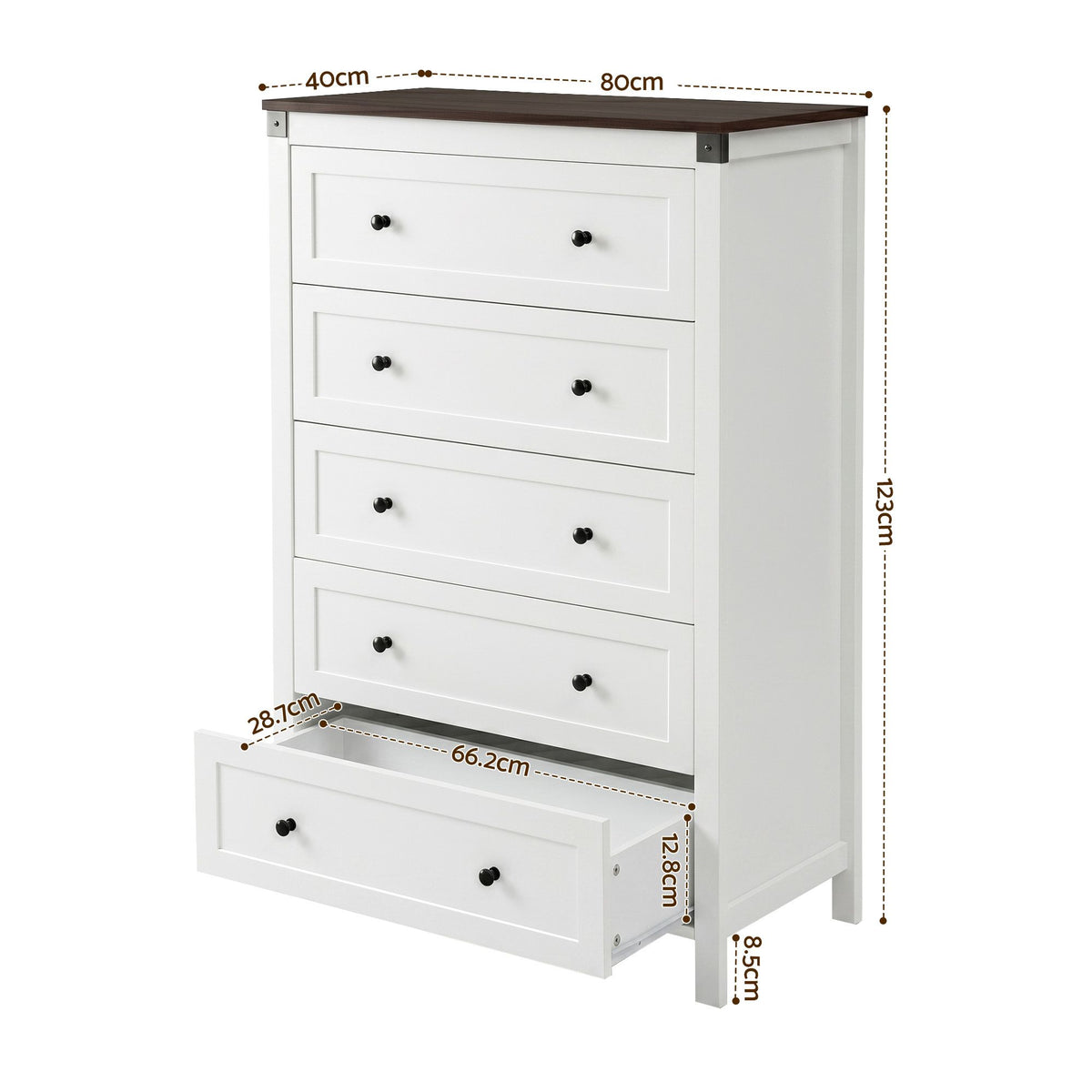 Artiss 5 Chest of Drawers Storage Tallboy White & Walnut