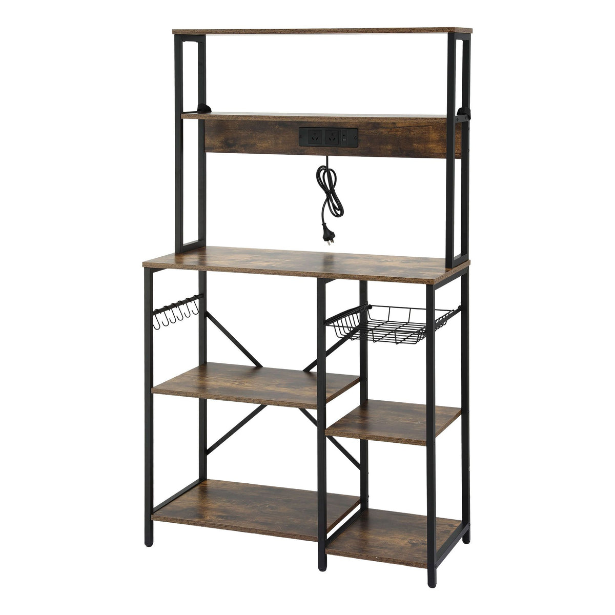 Artiss 5-Tier Kitchen Rack with Power Outlets 90CMX153CM Microwave Storage Shelf