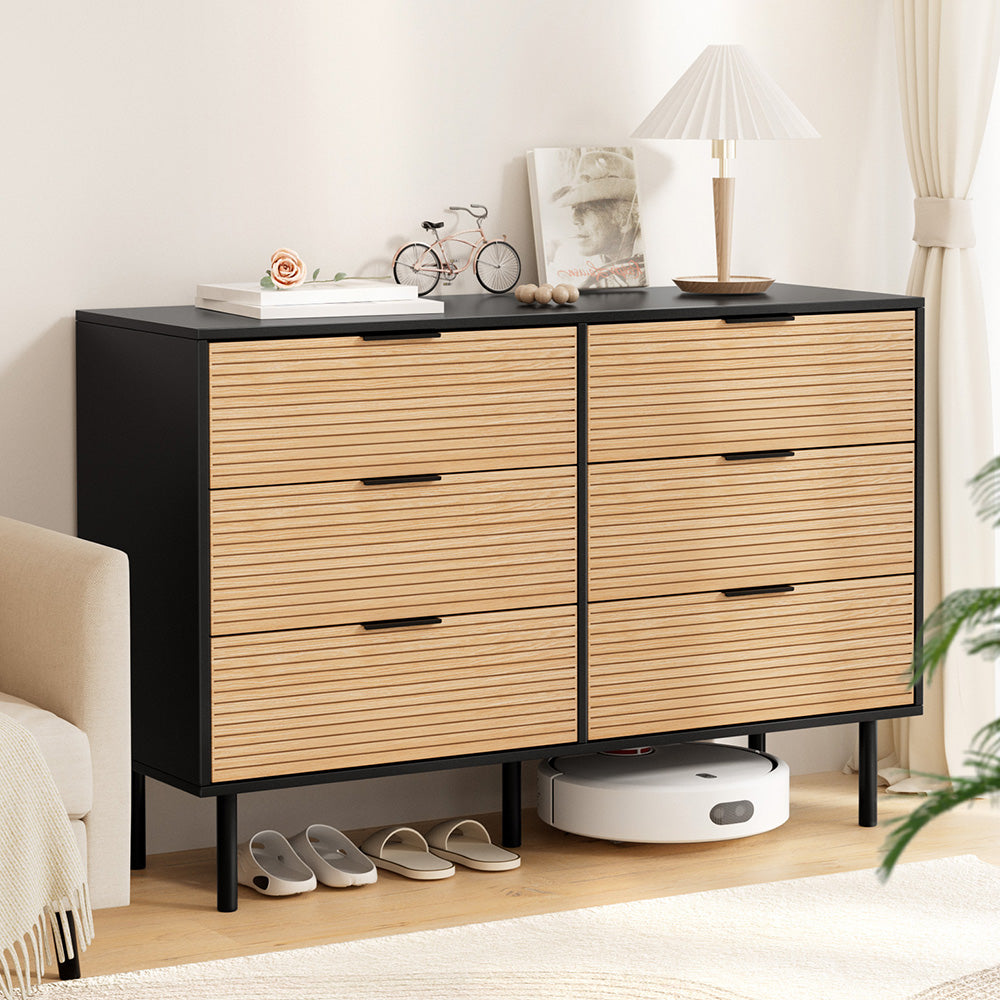 Artiss 6 Chest of Drawers Dresser Table Black&Pine