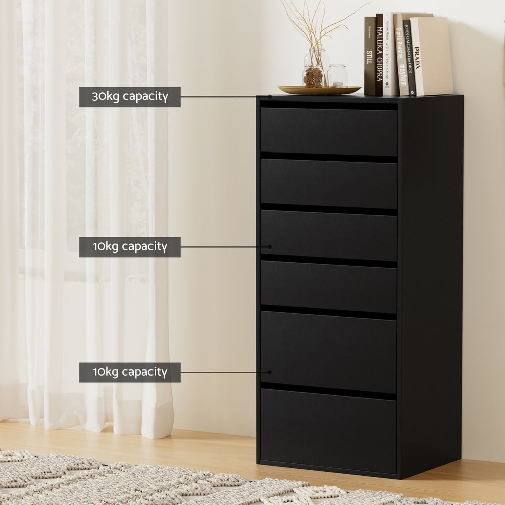 Artiss 6 Chest of Drawers Dresser Tallboy Black