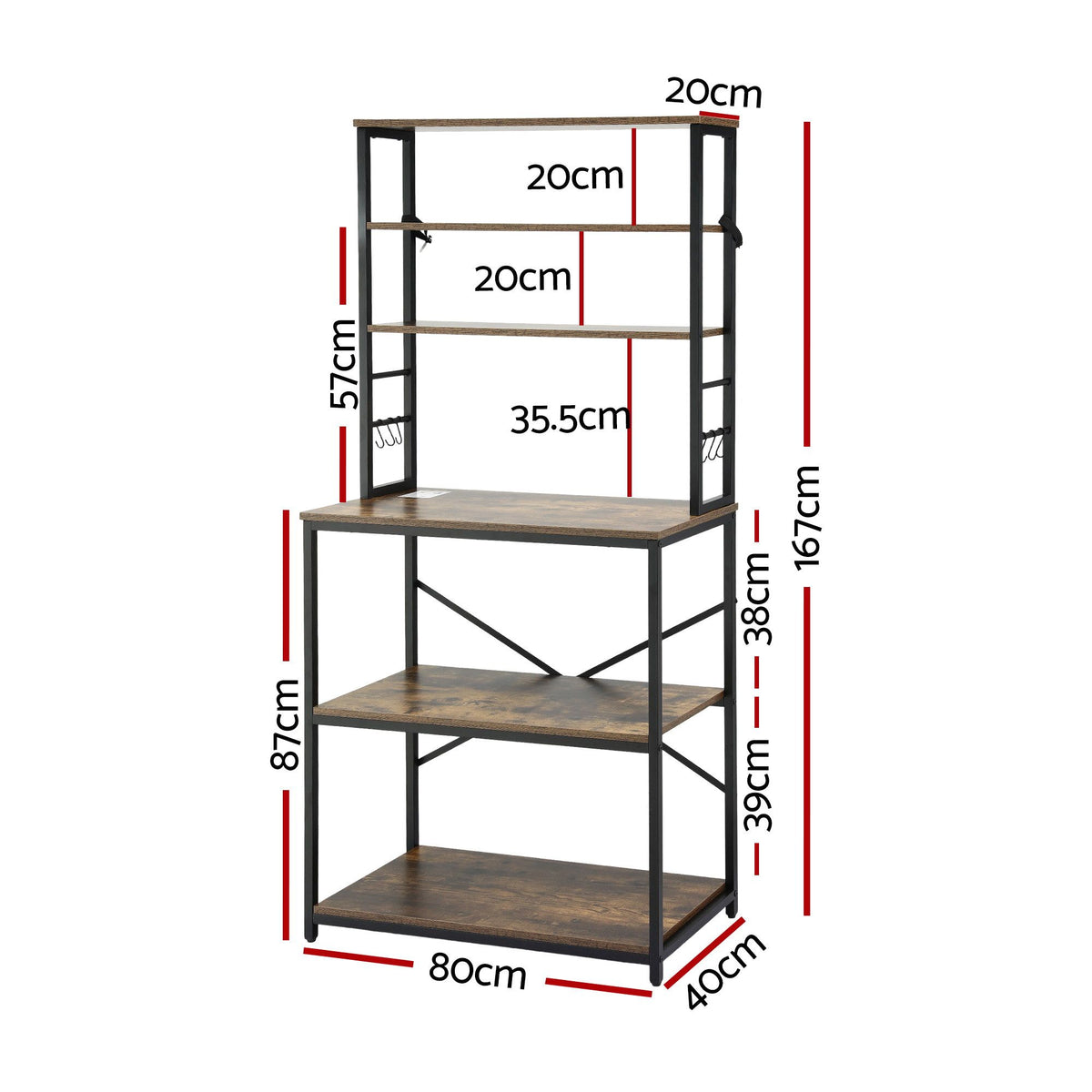 Artiss 6-Tier Kitchen Rack with 6 Hooks Microwave Storage Shelf 80cm x 167cm