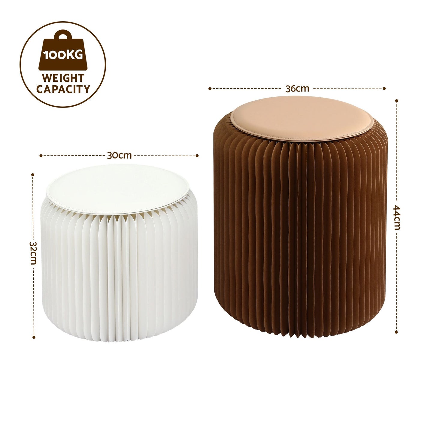 Artiss Accordion Folding Paper Stools Set Includes 2 Cushions Natural Kraft 100KG Capacity