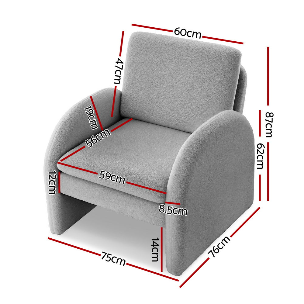 Artiss Armchair Accent Chair Lounge Tub Sofa Couch Curved Arm Seat Boucle Grey