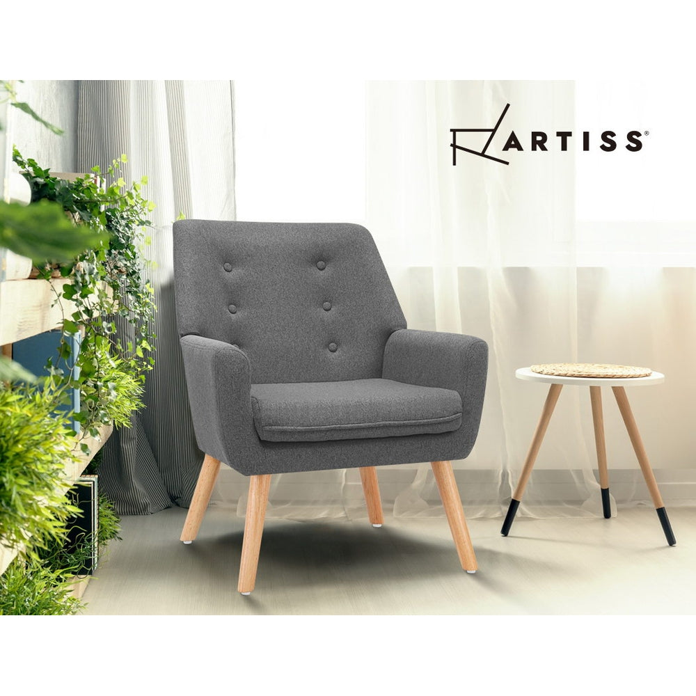 Artiss Armchair Linen Fabric Grey Charcoal