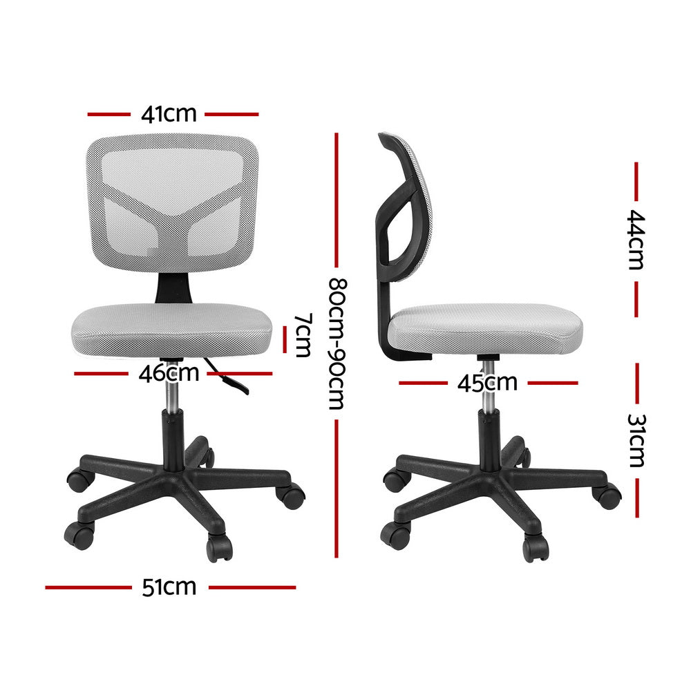 Artiss Armless Office Chair with Wheels, Ergonomic 360° Swivel Home Office Desk Chair, Height Adjustable Computer Task Chair with Fabric Back and Seat for Small Space, Grey