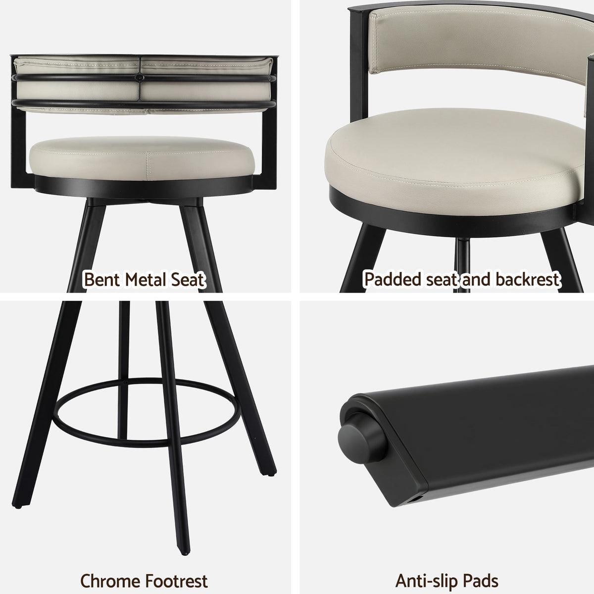 Artiss Bar Stool Swivel Kitchen Chair Metal PU Leather Counter Beige