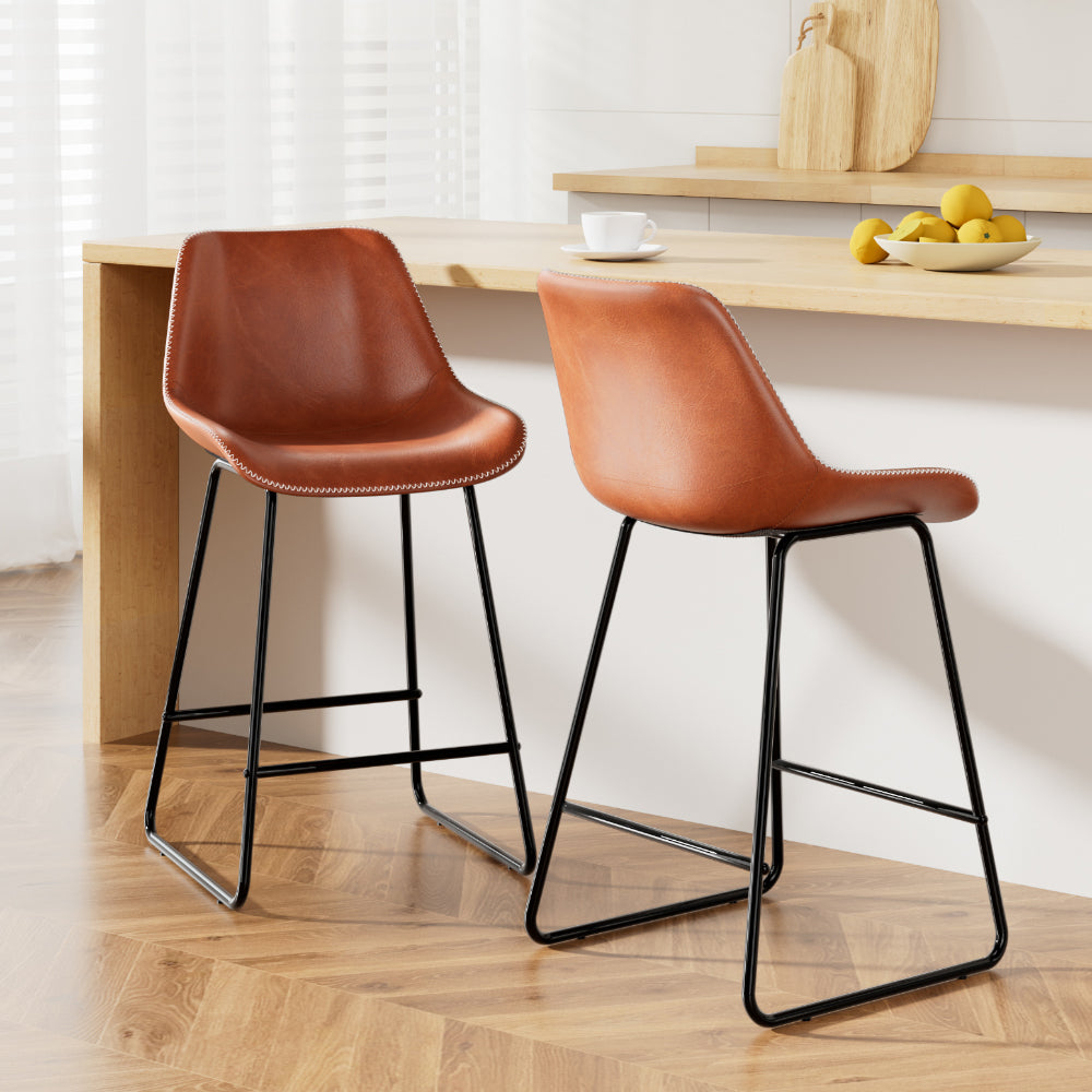 Artiss Bar Stools Kitchen Counter Barstools Leather Metal Chairs Brown x2
