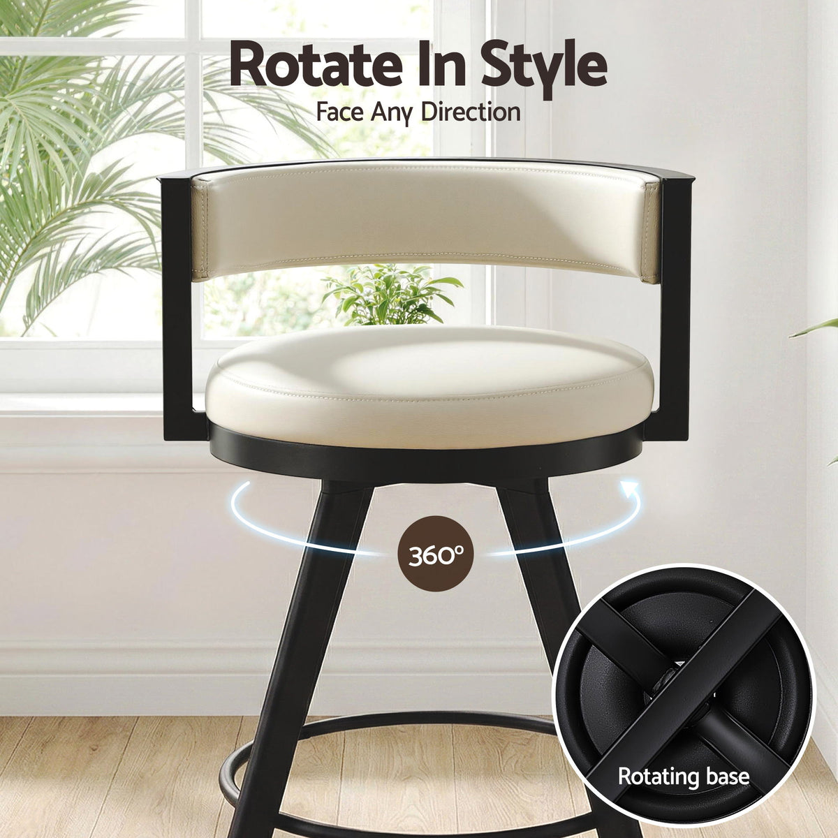 Artiss Bar Stools Set of 2 Swivel Kitchen Chair Metal Counter Beige Leather