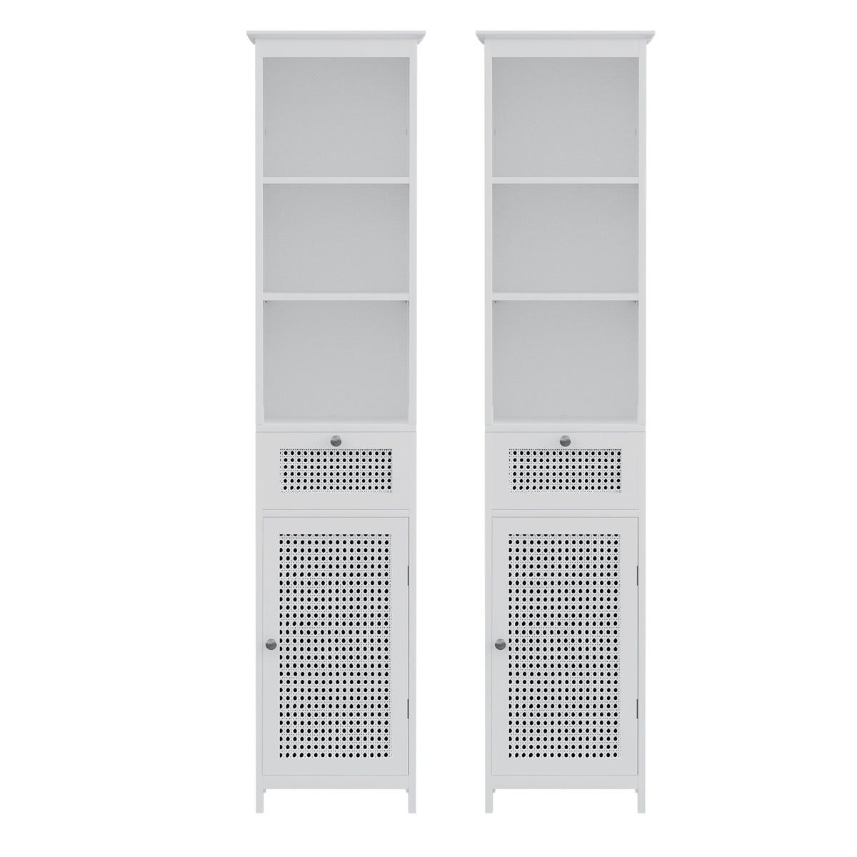 Artiss Bathroom Cabinet Storage X2 White Rattan 161cm