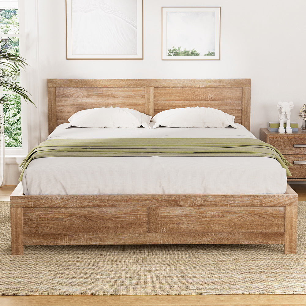 Artiss Bed Frame Double Size Wooden Acacia Wood OATMEAL