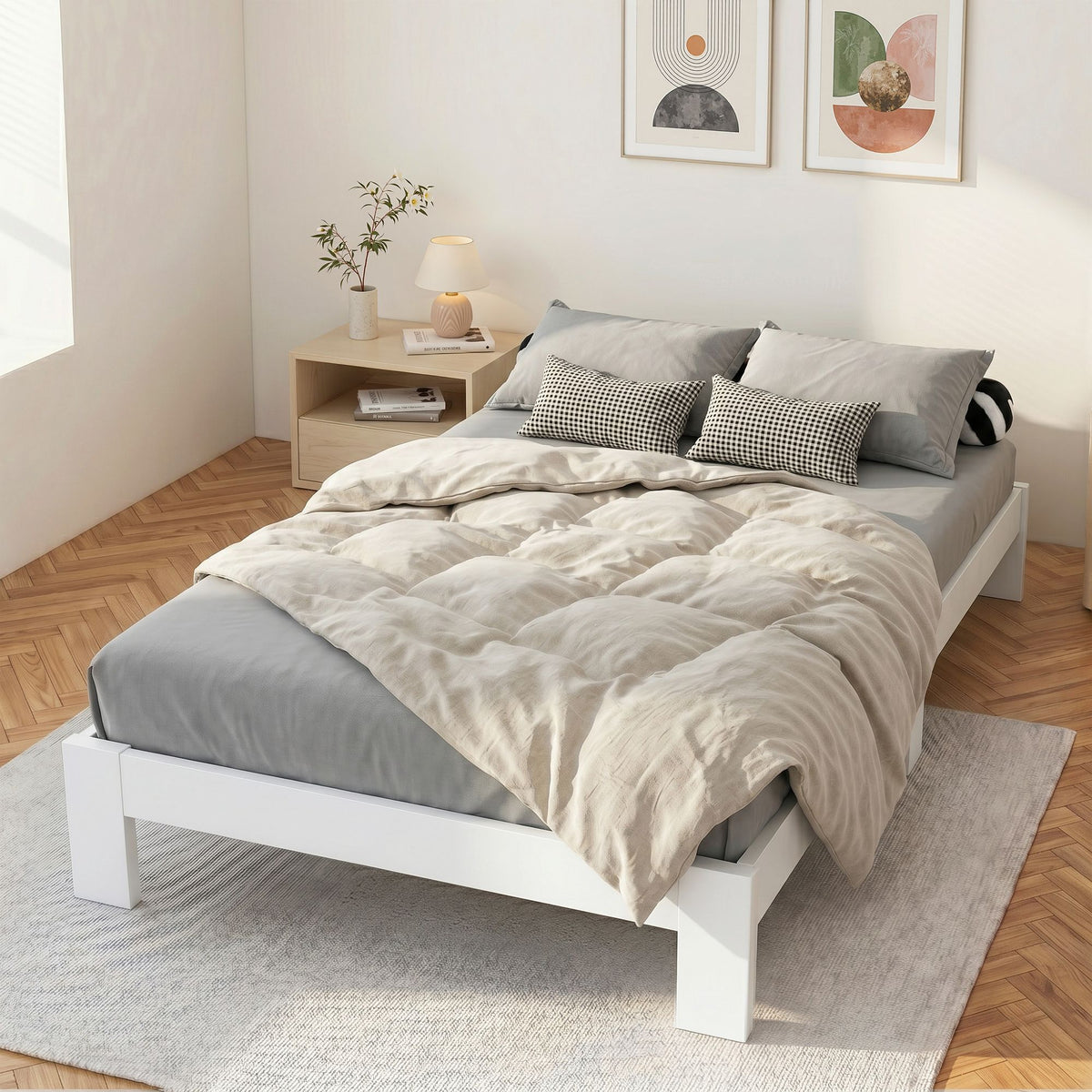 Artiss Bed Frame Double Size Wooden White JADE
