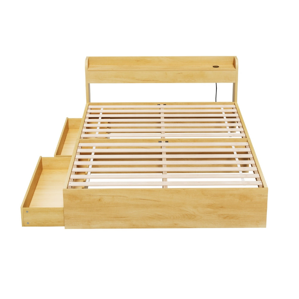 Artiss Bed Frame Double Size with Charging Ports and 2 Drawers AURA
