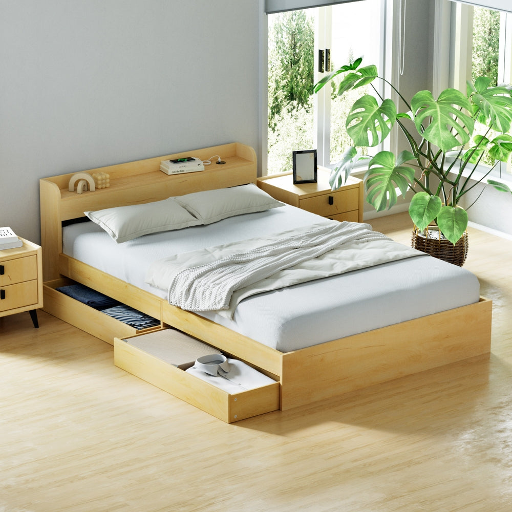 Artiss Bed Frame Double Size with Charging Ports and 2 Drawers AURA