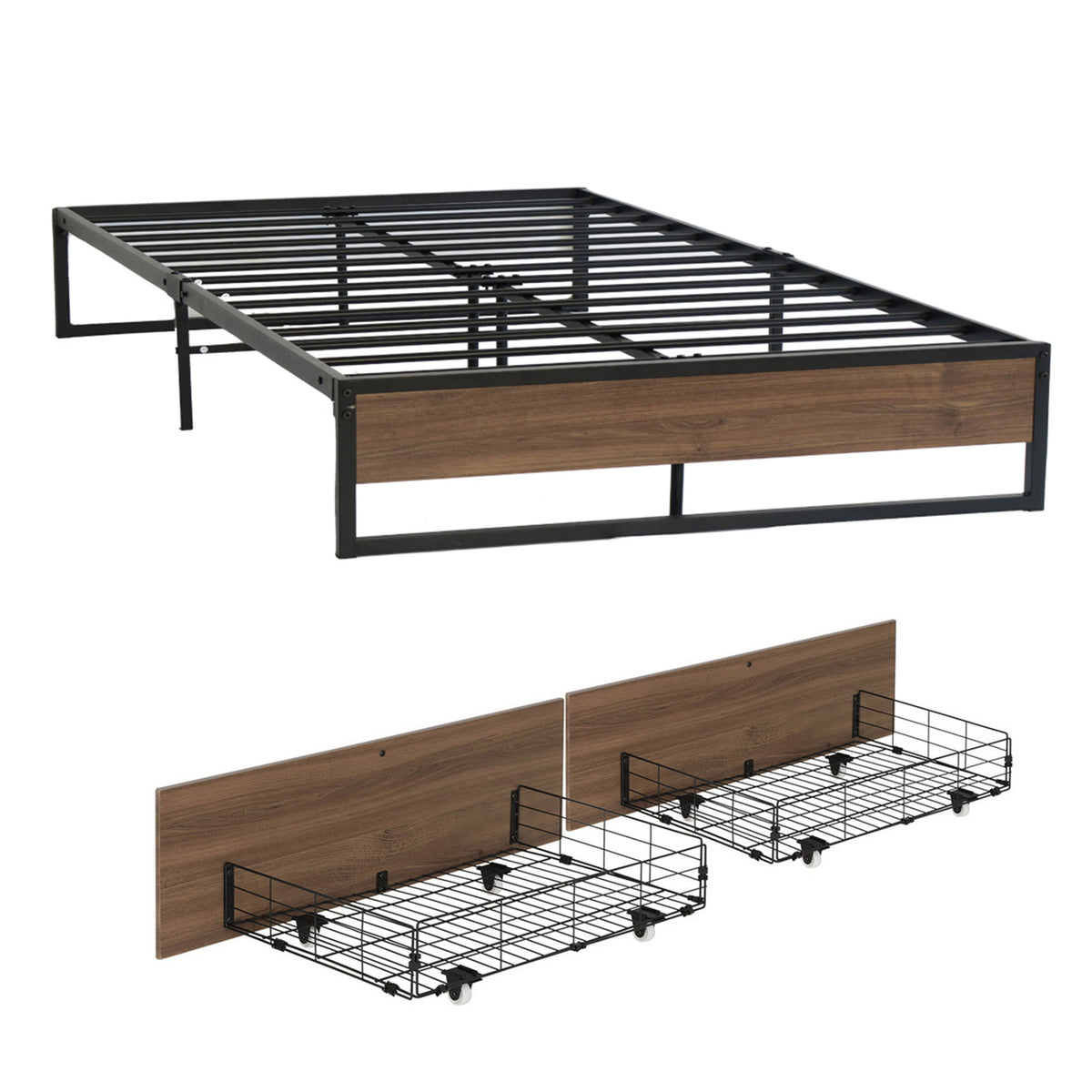 Artiss Bed Frame Metal Frame Double Size Bed Base 2 Drawers OSLO