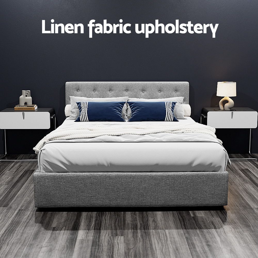 Artiss Bed Frame Queen Size Gas Lift Grey VILA