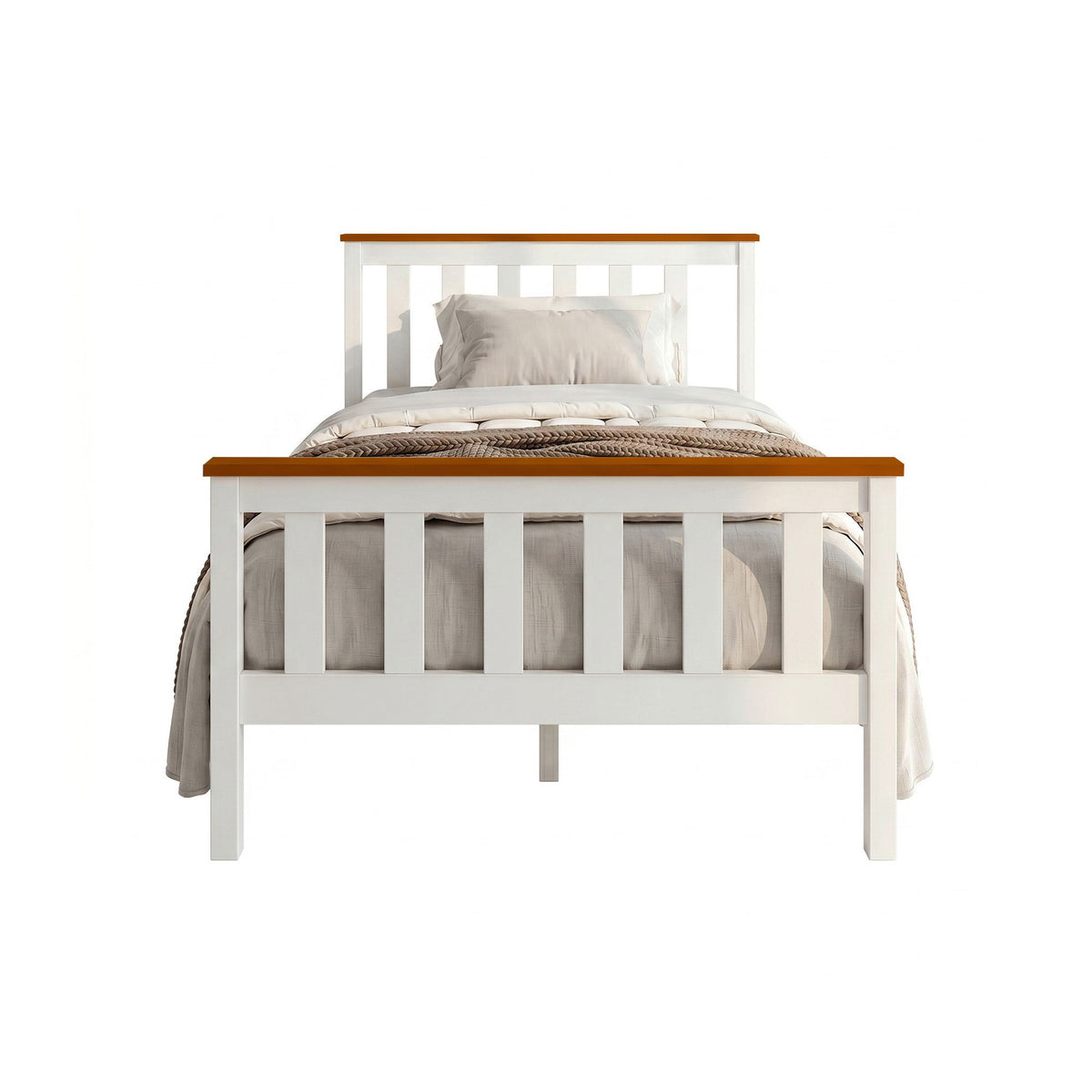 Artiss Bed Frame Single Size Wooden White PONY