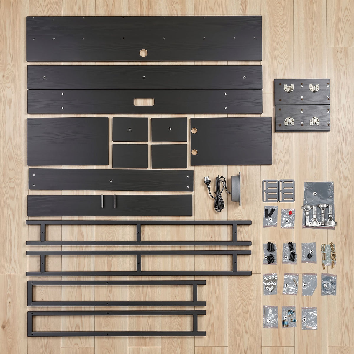 Artiss Bed Headboard King Single Storage Bedhead Charging Station Black