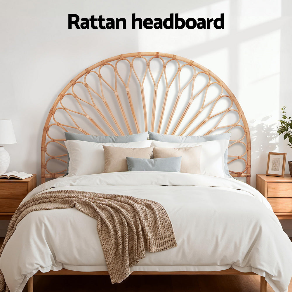 Artiss Bed Headboard Queen Bedhead Rattan - MARI Pine