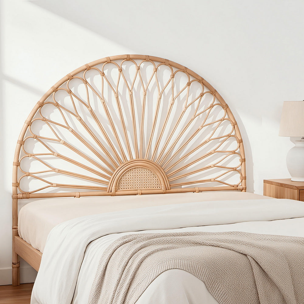 Artiss Bed Headboard Queen Bedhead Rattan - MARI Pine