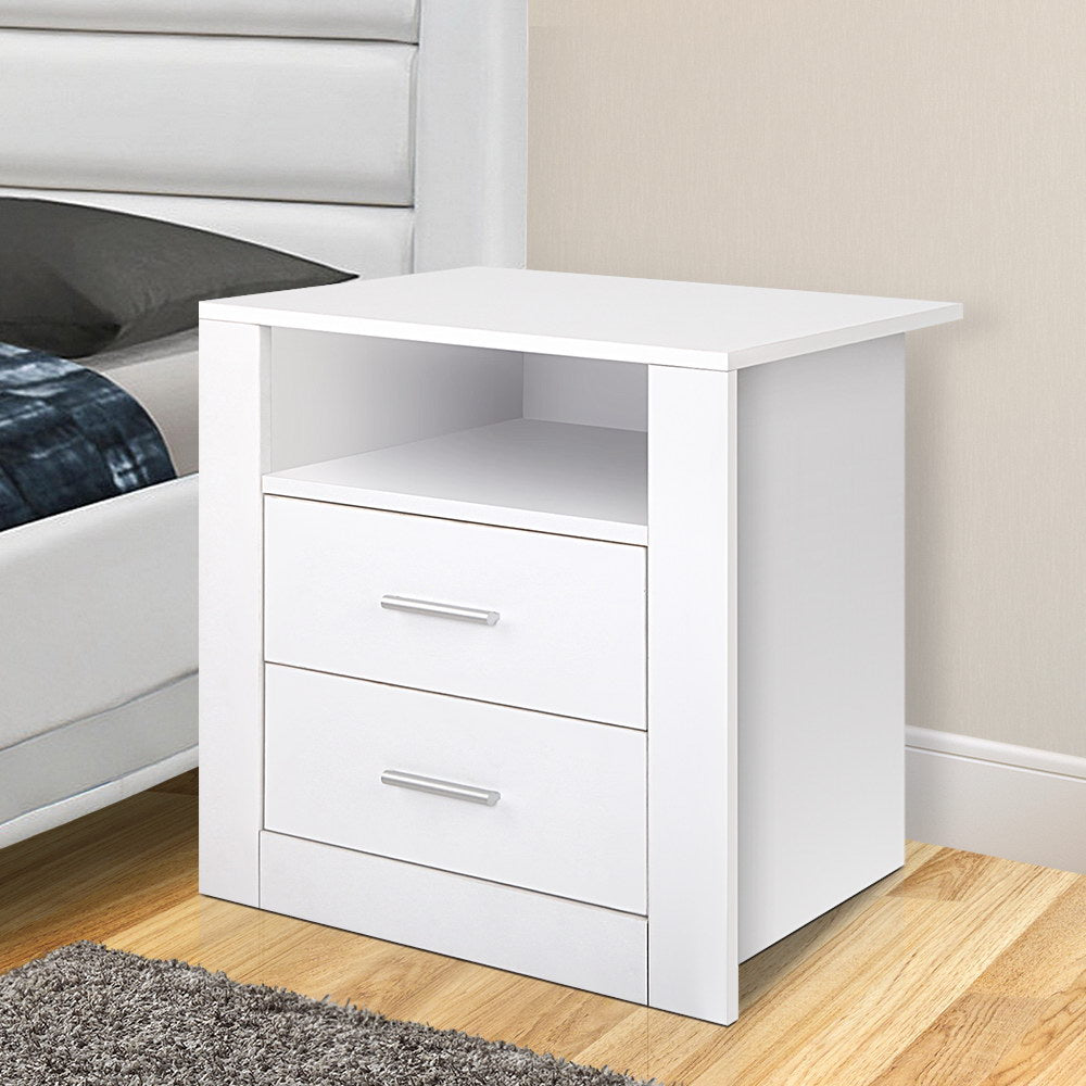 Artiss Bedside Table 2 Drawers with Shelf - TARA White