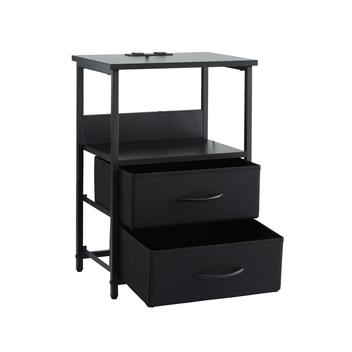 Artiss Bedside Table LED Nightstand Charging Station 2 Drawers Foldable Black