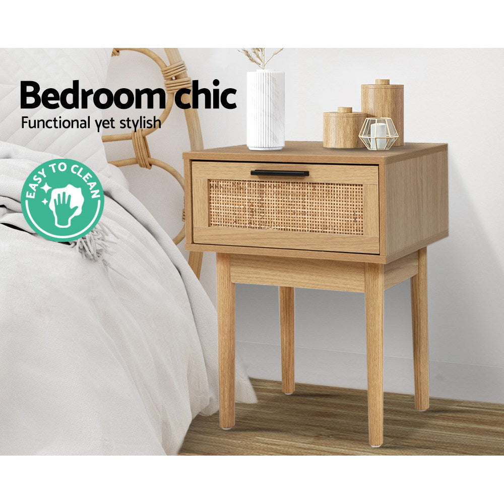 Artiss Bedside Tables Side Table Rattan Drawers Nightstand