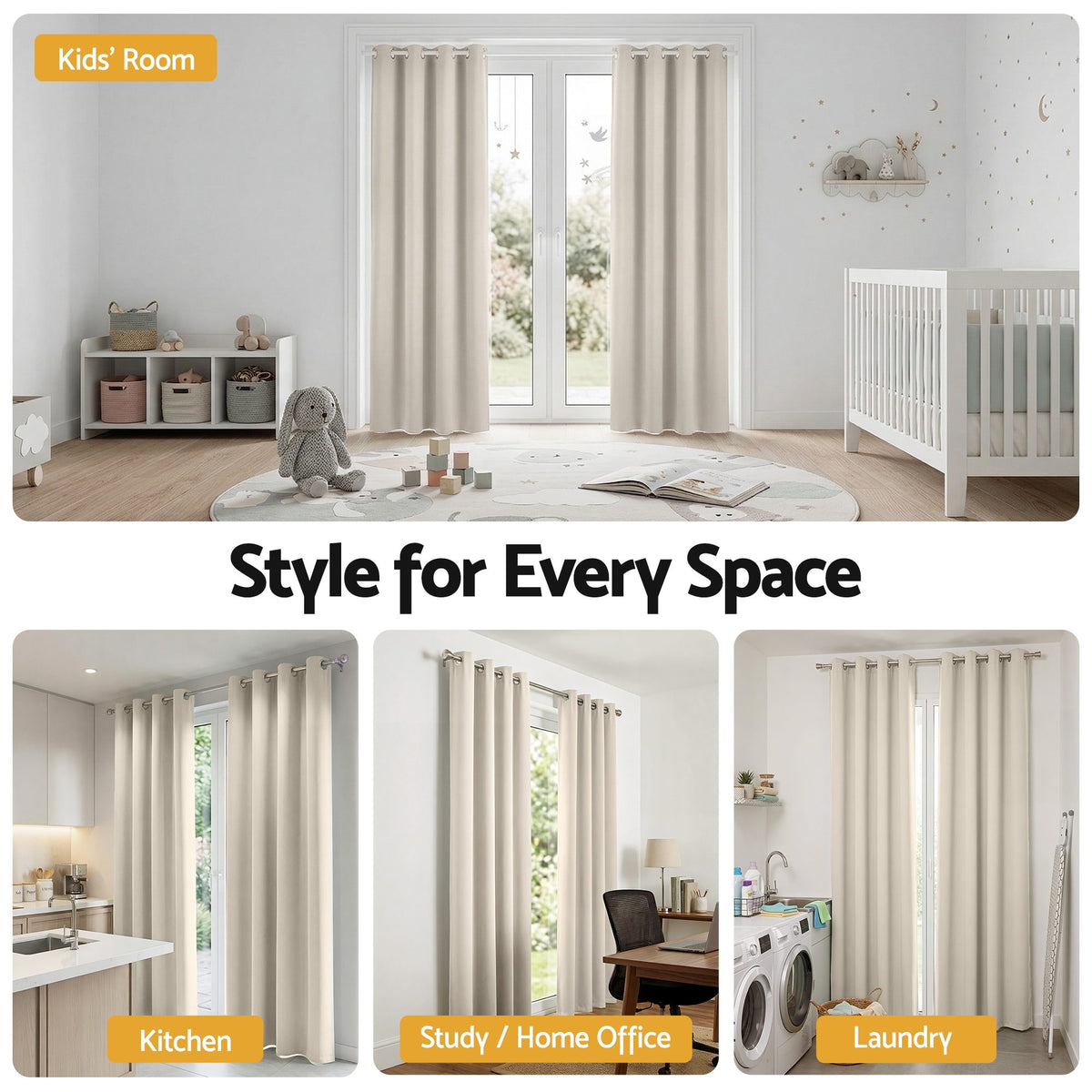 Artiss Blockout Curtains 2X 132x213cm Thermal Insulated Eyelet Drapes Beige