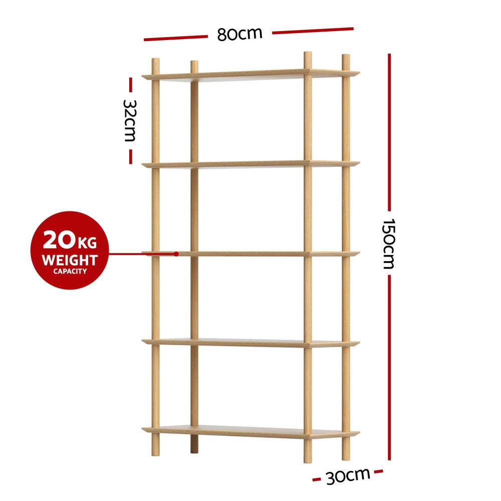 Artiss Bookshelf 5 Tiers Bookcase Display Shelves Wooden Storage Stand Rack Pine