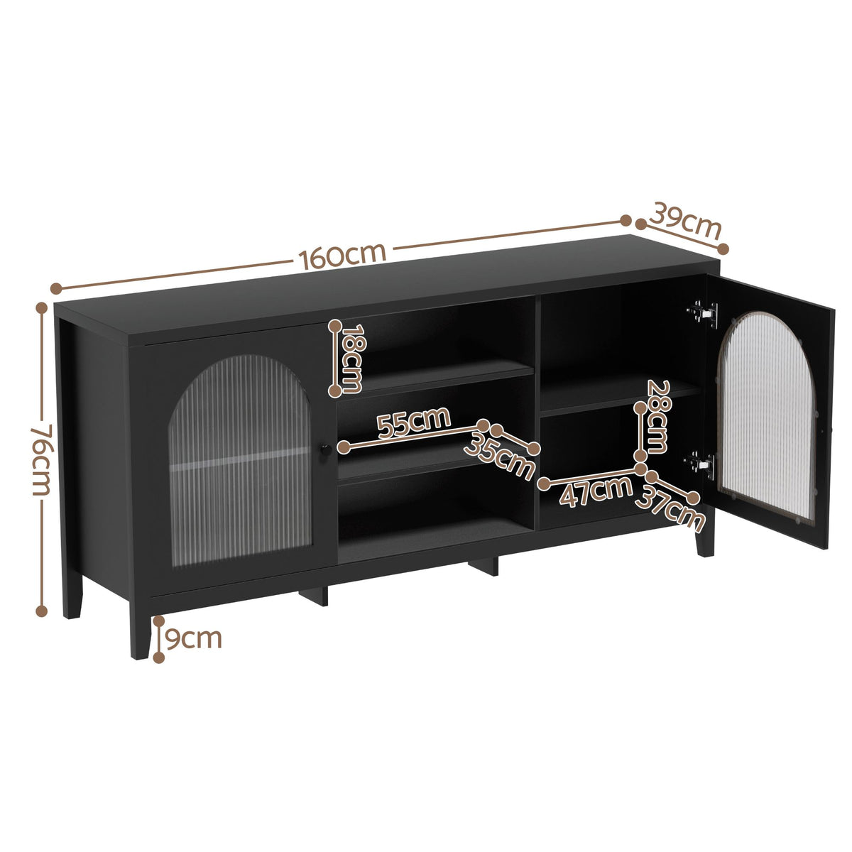 Artiss Buffet Sideboard Shelves Double Doors - Black