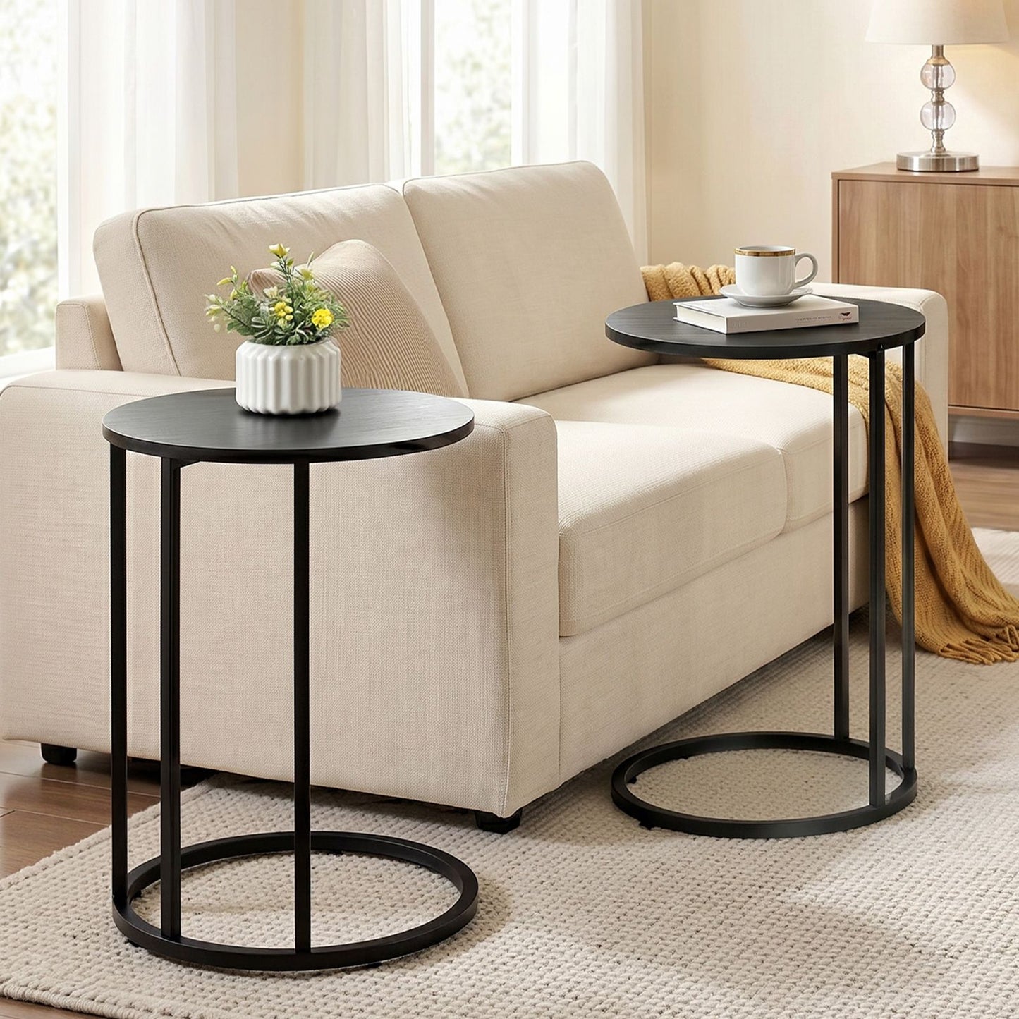 Artiss C Shaped End Table Set of 2 Coffee Table Side Table Round Black