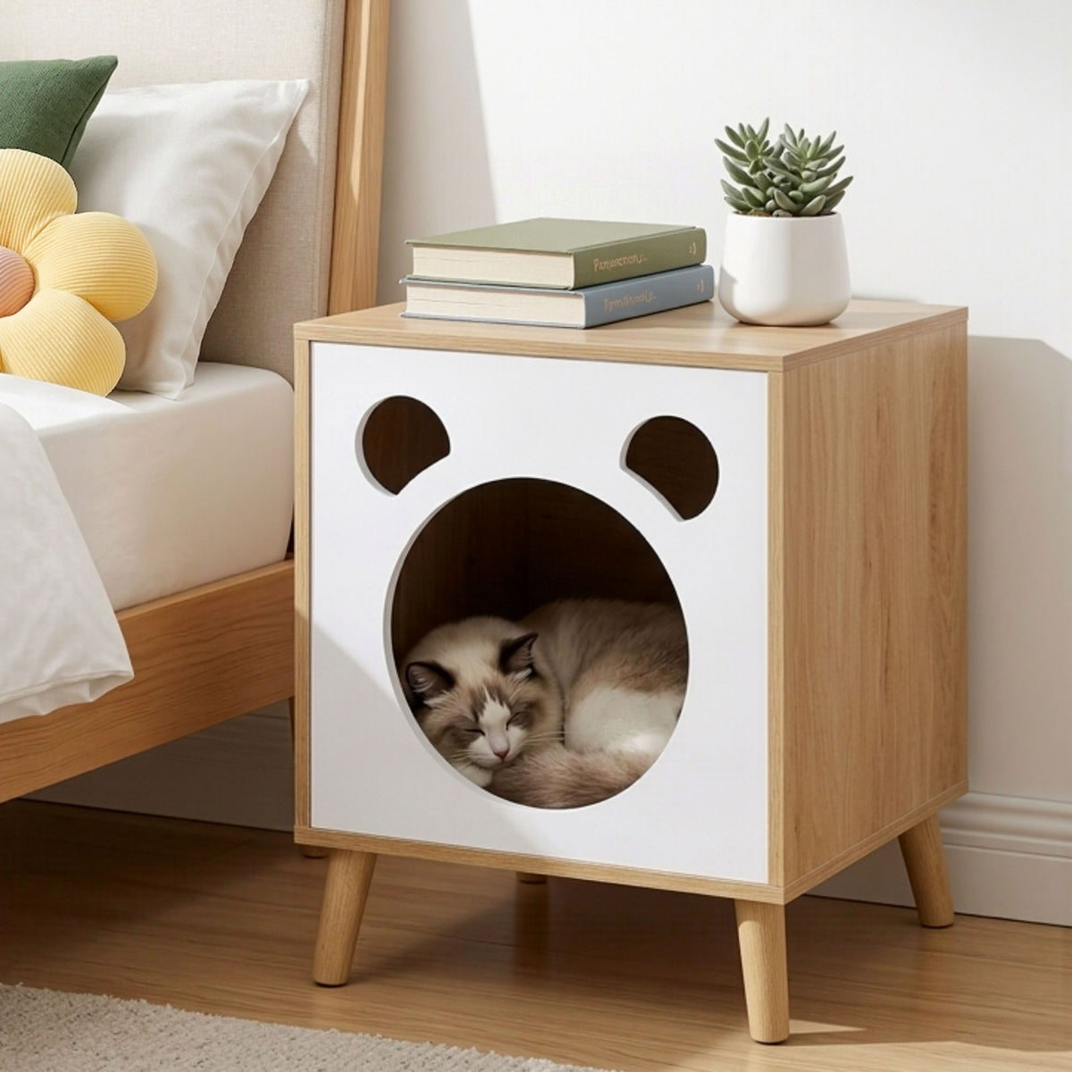 Artiss Cat Nest Bedside Table Solid Wood