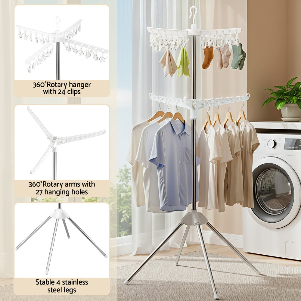 Artiss Clothes Rack Airer 2 Tier Rotatable Hanger Foldable