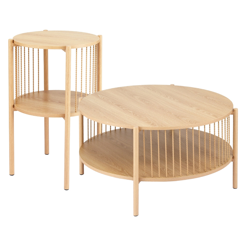 Artiss Coffee Table 2-Tier Round Wood