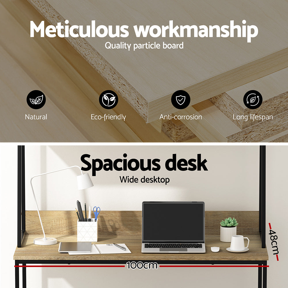 Artiss Computer Desk Bookshelf Storage Grey 100CM