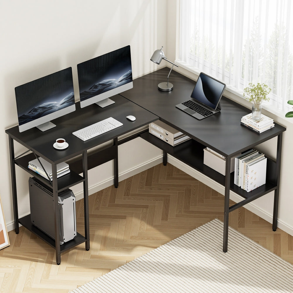 Artiss Computer Desk L shape Home Office Study Table Desks Open Shelf Black